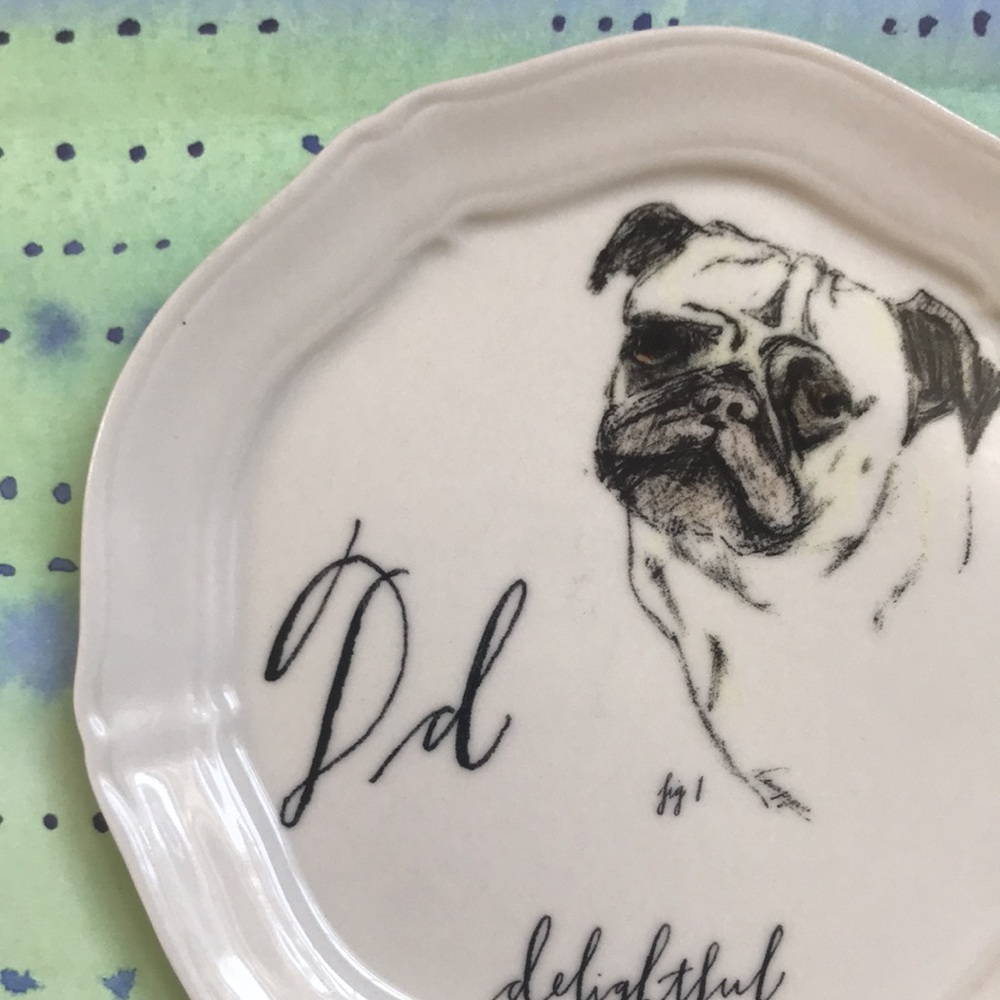 🐕Anthropologie Linea Carta Monogram Canapé Plate D Delightful Dog (pug) - Picture 6 of 12